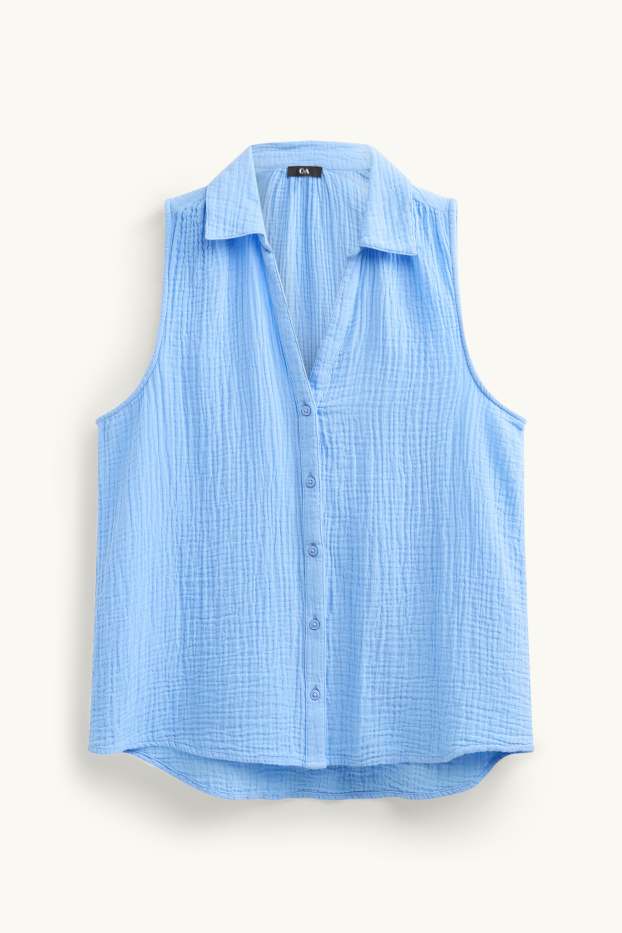 Women - Blouse top - textured - light blue
