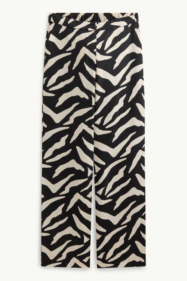 Damen - Stoffhose - High Waist - Wide Leg - gemustert - schwarz / weiss