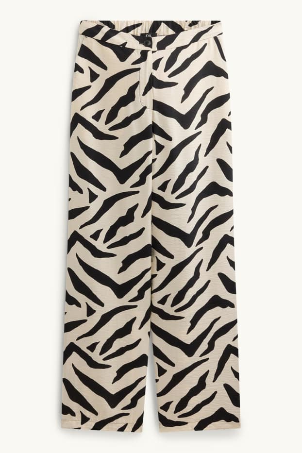 Femmes - Pantalon de toile - high waist - wide leg - à motif - blanc / noir