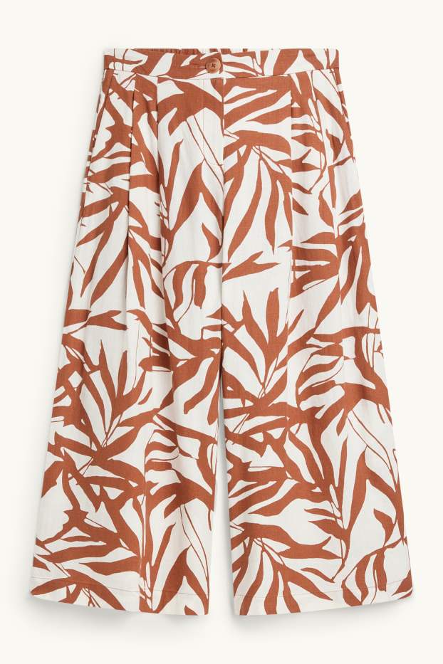 Women - Cloth trousers - mid-rise waist - wide leg - patterned - white