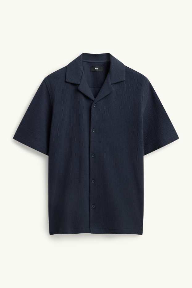 Home - Camisa - regular fit - coll solapa - texturada - blau fosc