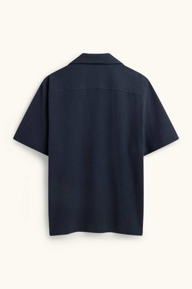 Home - Camisa - regular fit - coll solapa - texturada - blau fosc