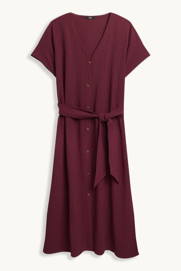 Damen - Kleid mit V-Ausschnitt - Straight Fit - strukturiert - bordeaux