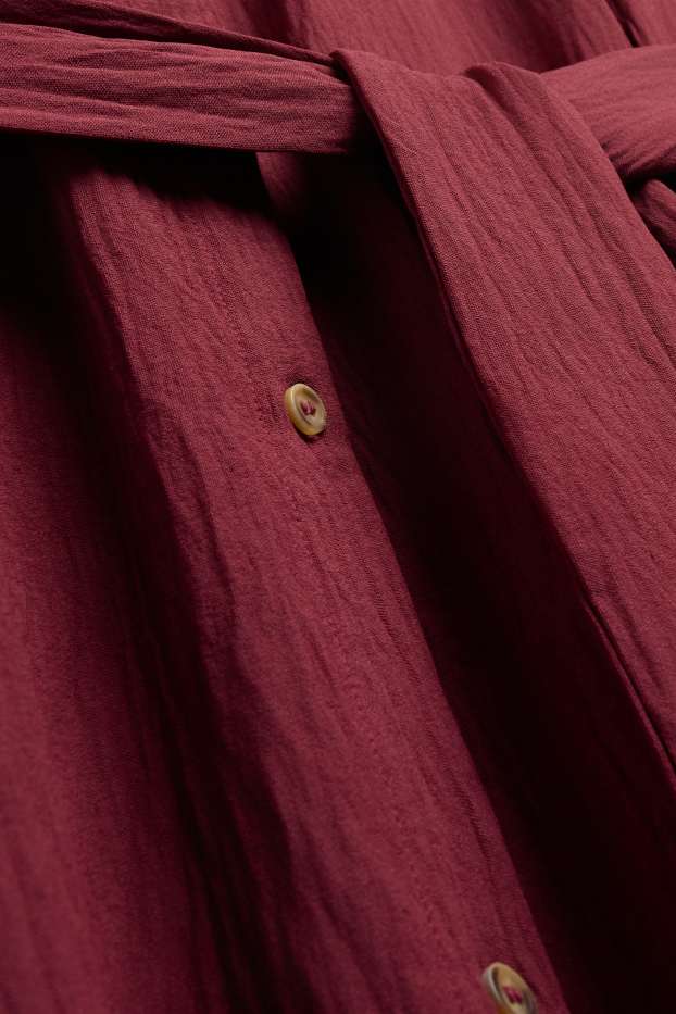 Damen - Kleid mit V-Ausschnitt - Straight Fit - strukturiert - bordeaux