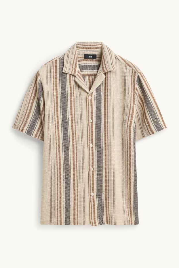 Home - Camisa - regular fit - coll solapa - de ratlles - texturada - marró clar