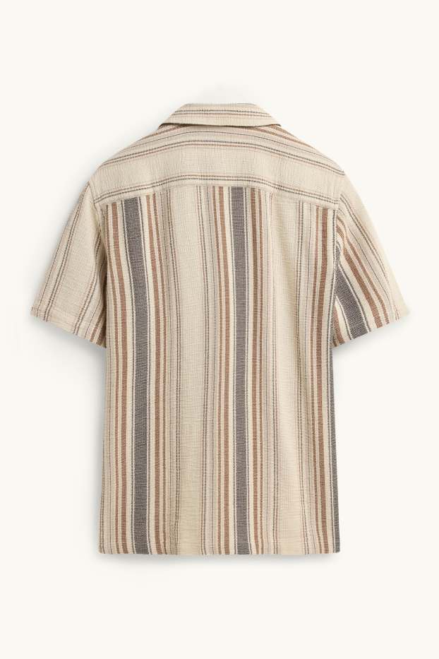 Home - Camisa - regular fit - coll solapa - de ratlles - texturada - marró clar