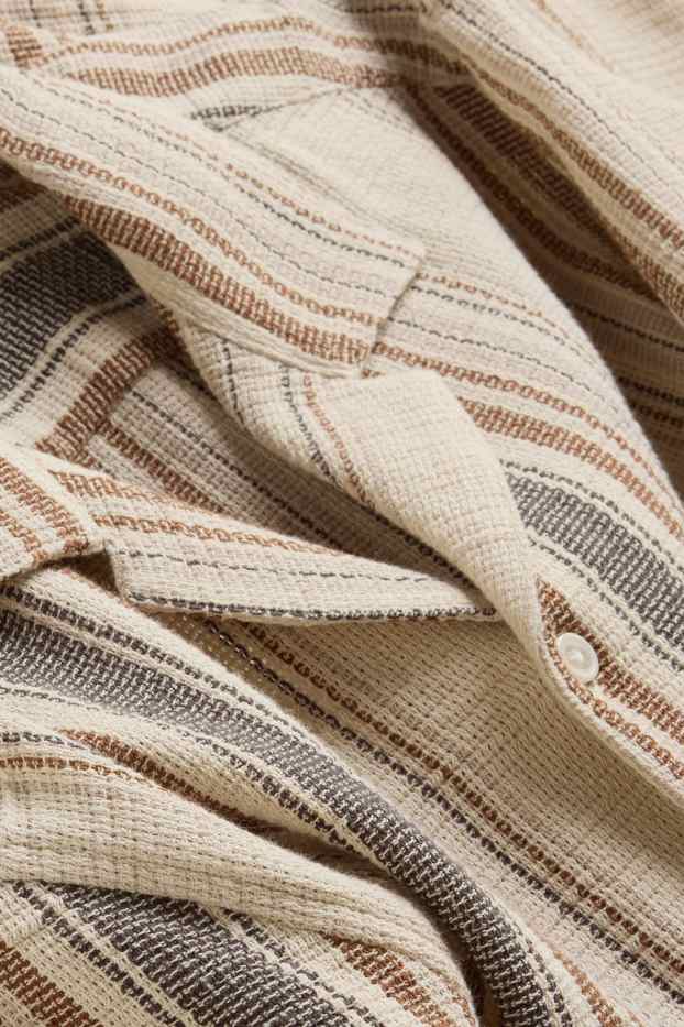 Home - Camisa - regular fit - coll solapa - de ratlles - texturada - marró clar