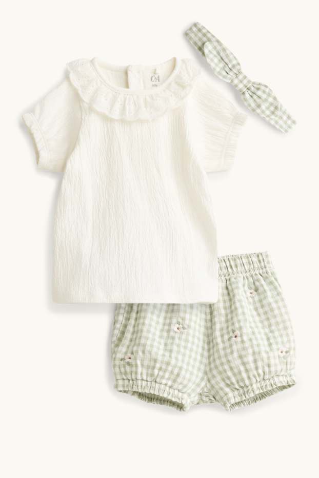 Bébés filles - Petites fleurs - tenue bébé - 3 pièces - blanc / vert