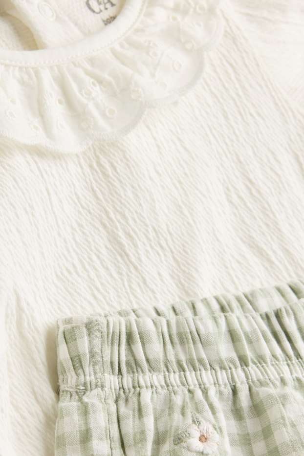 Bébés filles - Petites fleurs - tenue bébé - 3 pièces - blanc / vert