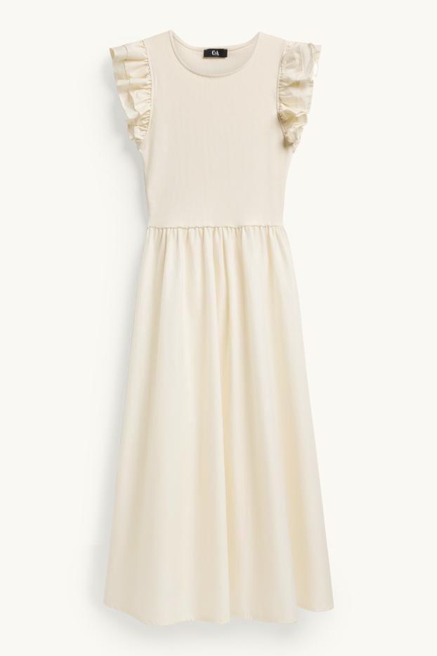 Dona - Vestit fit & flare - acanalat - blanc trencat