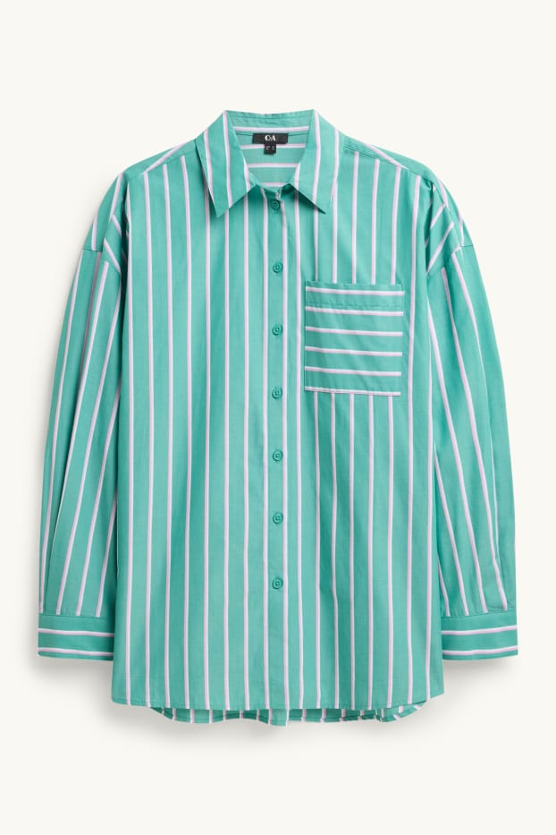 Femei - Bluză tip cămașă - cu dungi - verde