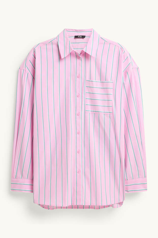 Dames - Overhemdblouse - gestreept - fuchsiarood