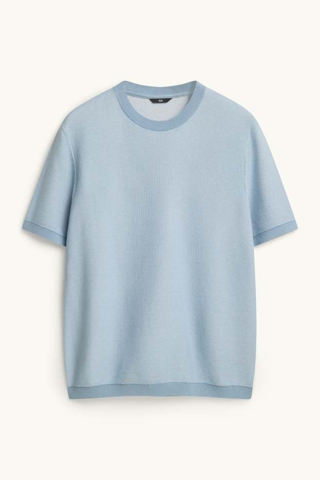 Herren - Strickpullover - kurzarm - strukturiert - blau