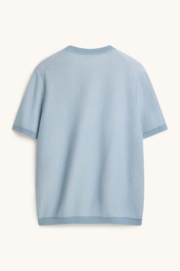 Herren - Strickpullover - kurzarm - strukturiert - blau