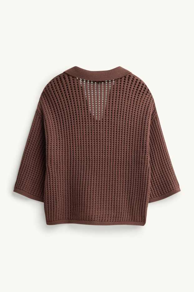 Dames - Gebreide trui - korte mouw - lichtbruin