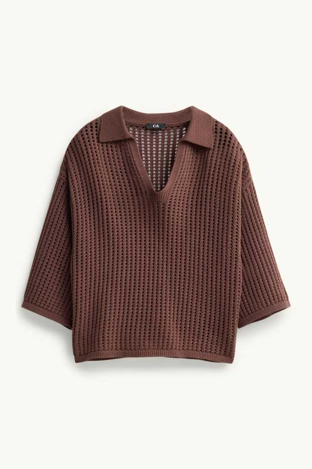 Dames - Gebreide trui - korte mouw - lichtbruin