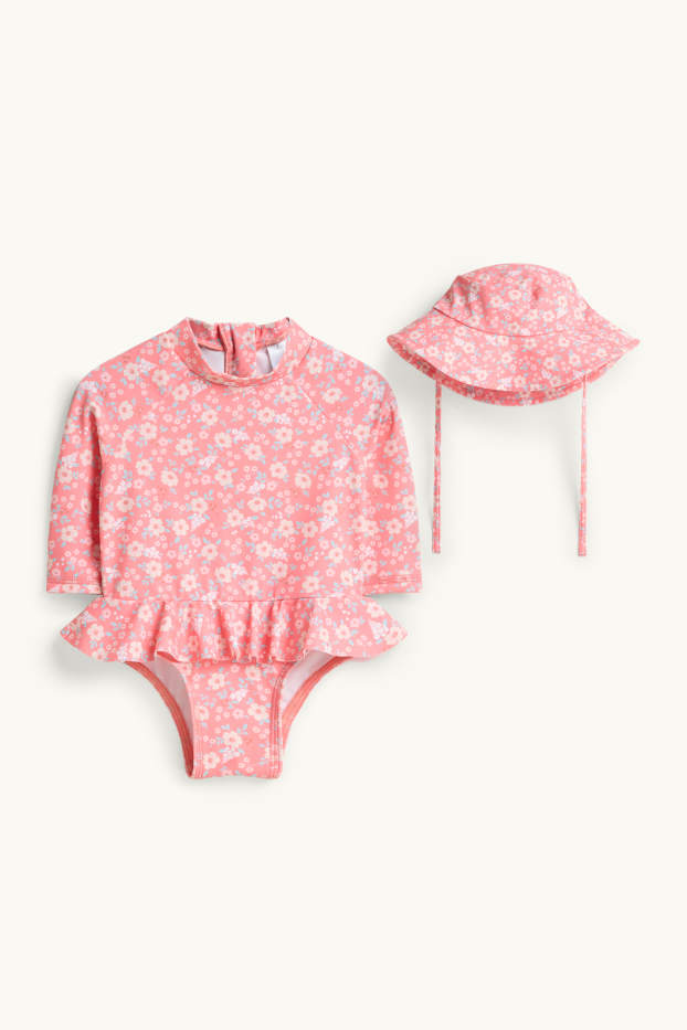 Baby: meisjes - Bloemetjes - babyzwempak - 2-delig - roze