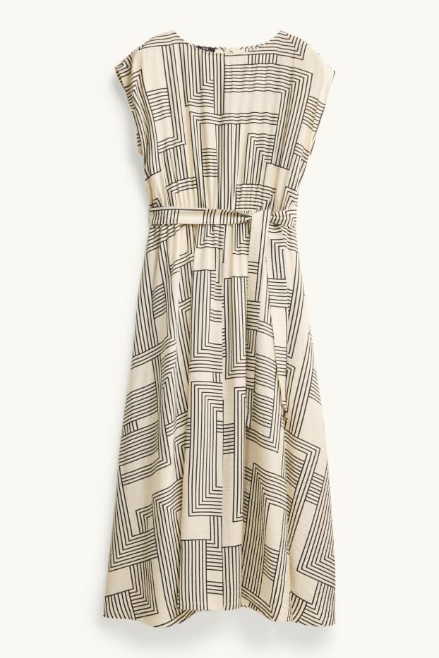 Damen - Midikleid - gemustert - strukturiert - weiß / schwarz