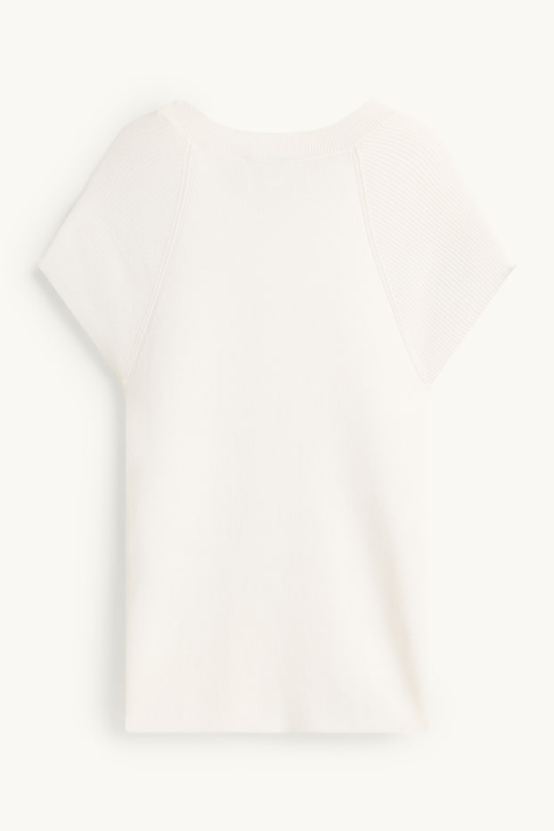 Dames - Gebreide trui - korte mouw - wit