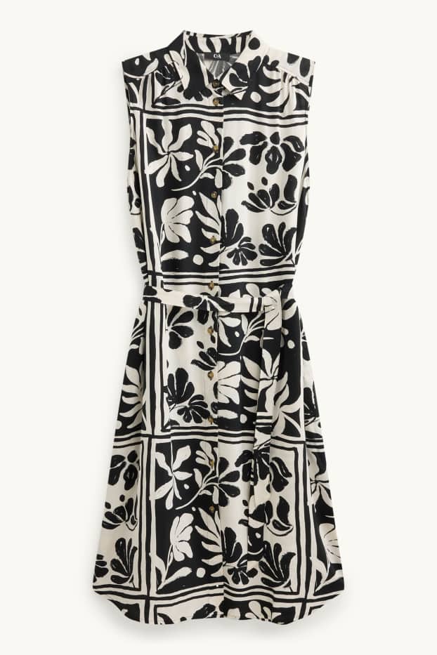 Women - Shirt dress - floral - black / white