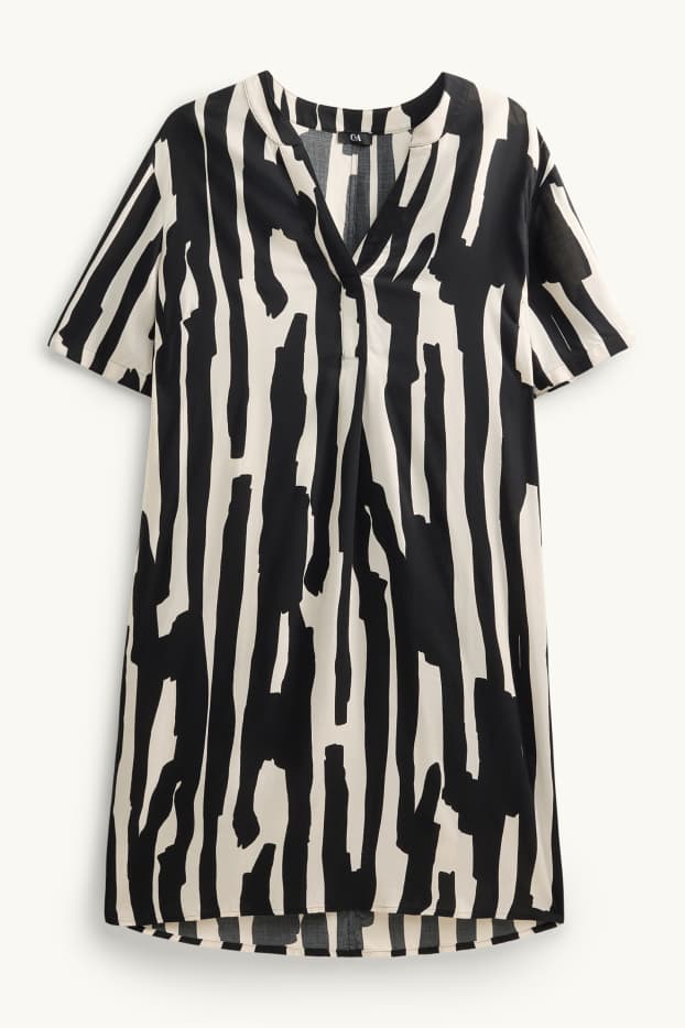 Mujer - Vestido de viscosa con escote en pico - estampado - negro / blanco