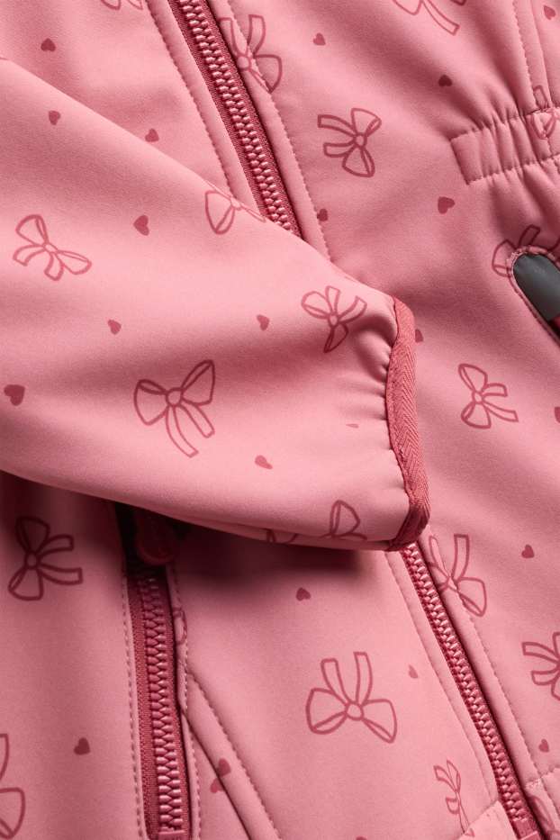 Kinder Mädchen - Schleife - Softshelljacke mit Kapuze - pink