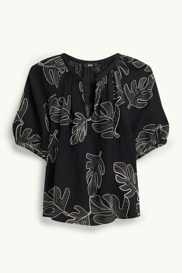 Mujer - Blusa con escote en pico - estampada - negro