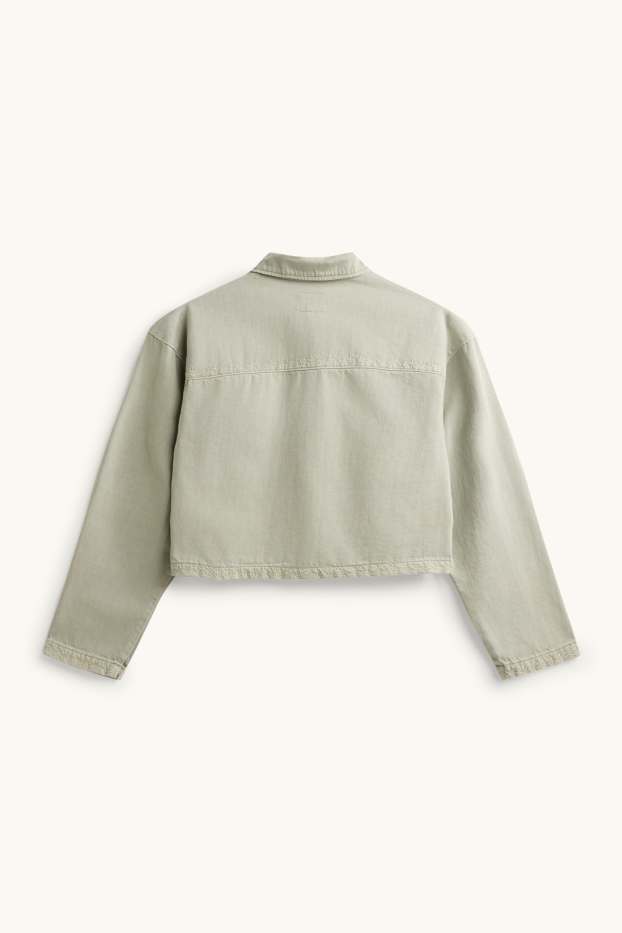 Femmes - Veste courte en jean - brodée - vert