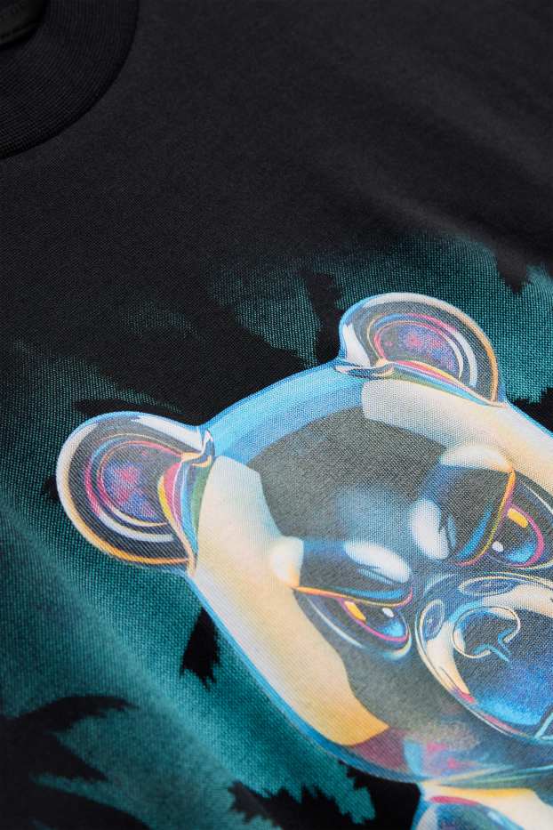 Kinder Buben - Bär - Kurzarmshirt - schwarz