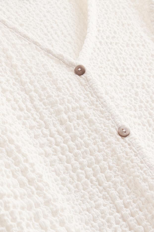 Damen - T-Shirt mit V-Ausschnitt und Knopfleiste - Regular Fit - cremefarben