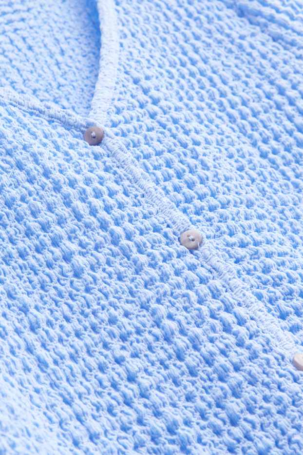 Damen - T-Shirt mit V-Ausschnitt und Knopfleiste - Regular Fit - blau