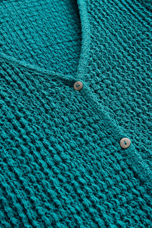 Femei - Tricou cu decolteu în V și fentă cu nasturi - regular fit - petrol