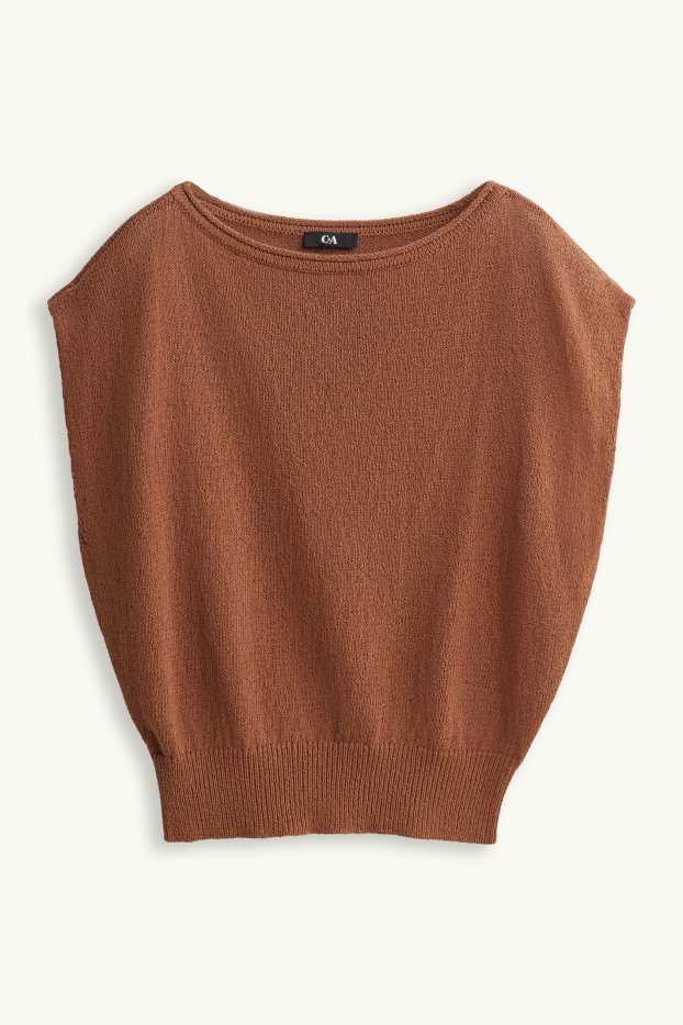 Donna - Gilet in maglia - a maniche corte - marrone