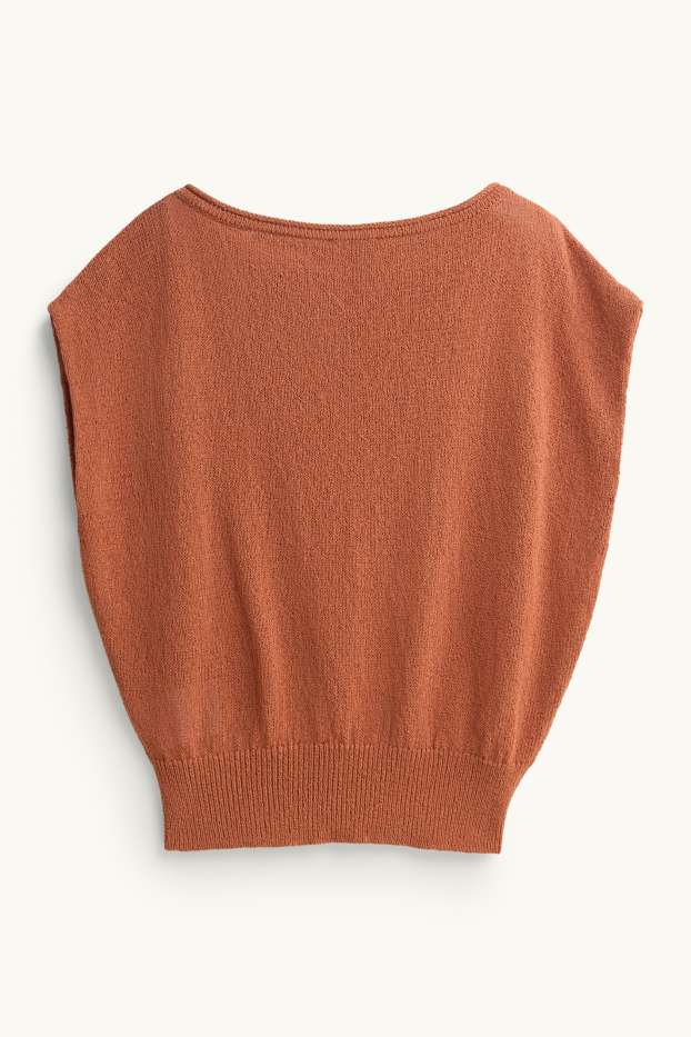 Donna - Gilet in maglia - a maniche corte - marrone