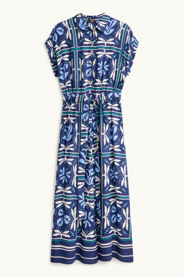 Femmes - Robe-chemisier en viscose - à motif - bleu foncé
