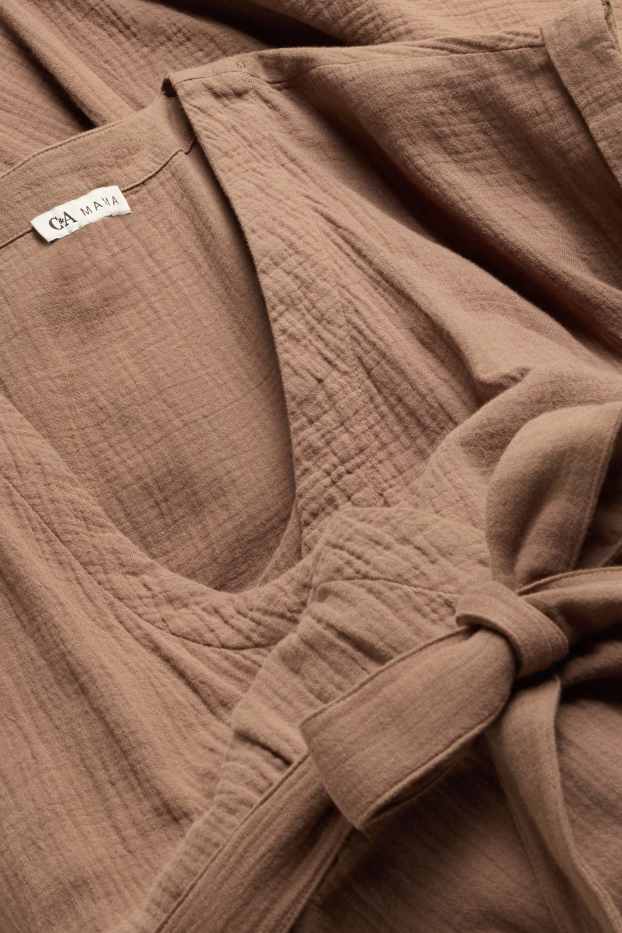 Damen - Still-Kleid mit V-Ausschnitt - strukturiert - braun