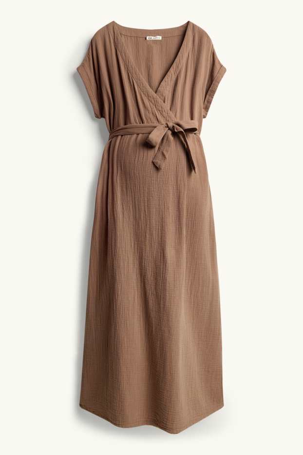 Damen - Still-Kleid mit V-Ausschnitt - strukturiert - braun