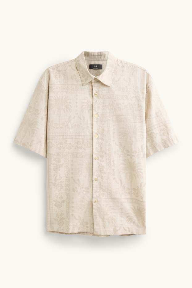 Home - Camisa - relaxed fit - coll solapa - amb motiu - beix