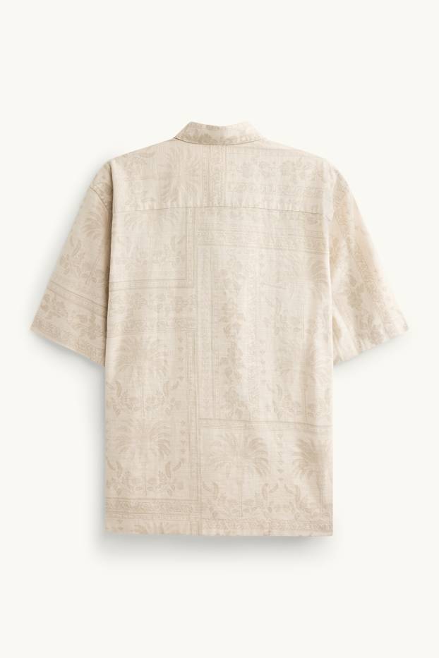 Home - Camisa - relaxed fit - coll solapa - amb motiu - beix