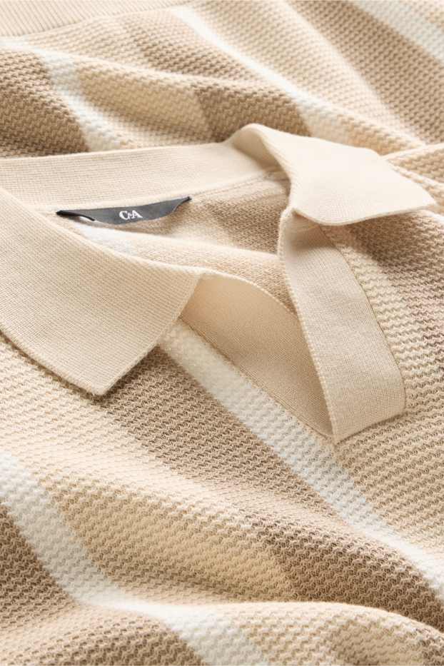 Hommes - Polo en maille - regular fit - à rayures - finition texturée - beige