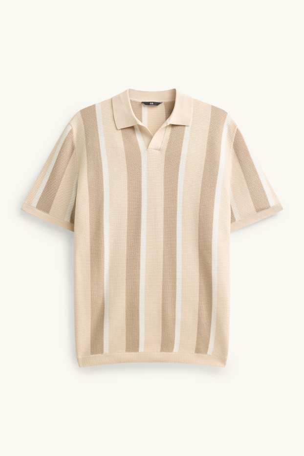 Hommes - Polo en maille - regular fit - à rayures - finition texturée - beige