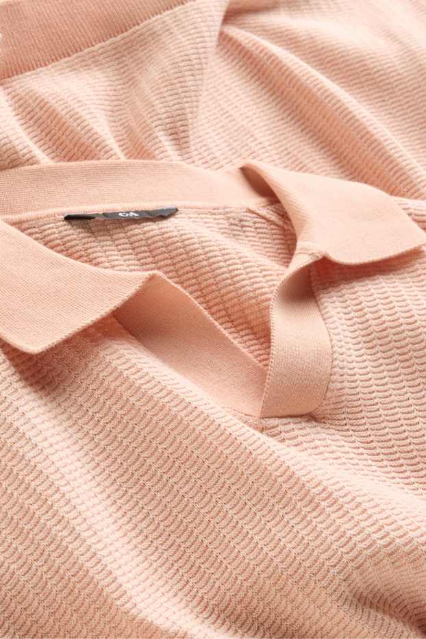 Heren - Gebreid poloshirt - relaxed fit - met structuur - oranje