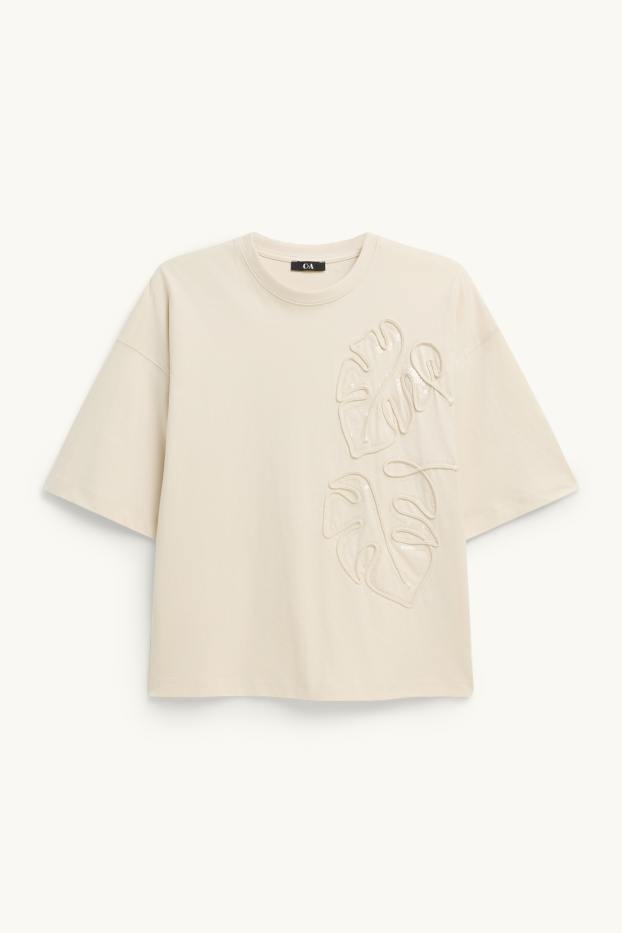 Dámské - Tričko - regular fit - s lesklou aplikací - krémové barvy