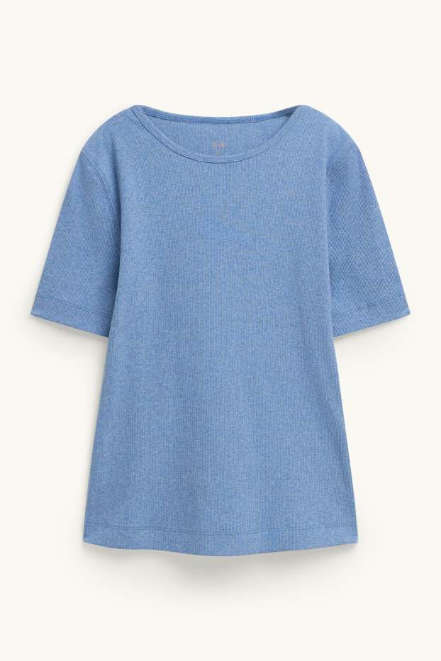 Femmes - T-shirt - slim fit - côtelé - bleu