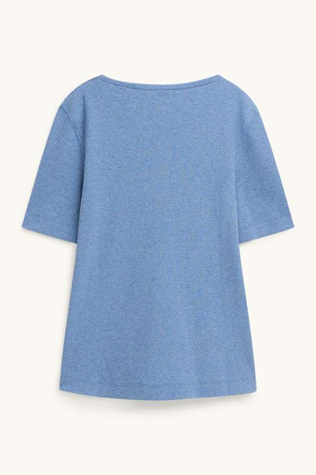 Femmes - T-shirt - slim fit - côtelé - bleu