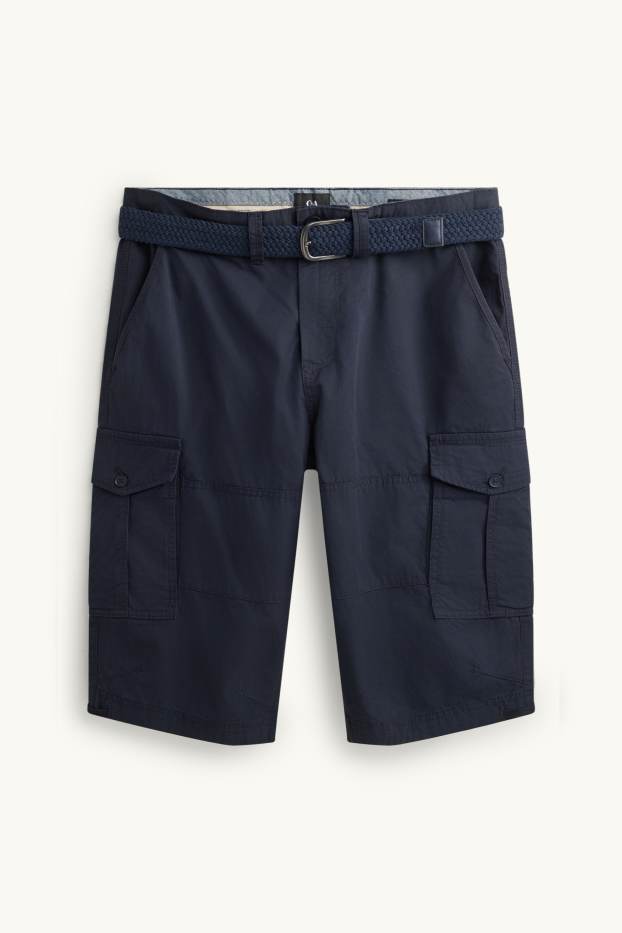 Hommes - Bermuda cargo à ceinture - bleu