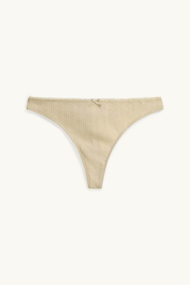 Damen - Pointelle-String - beige