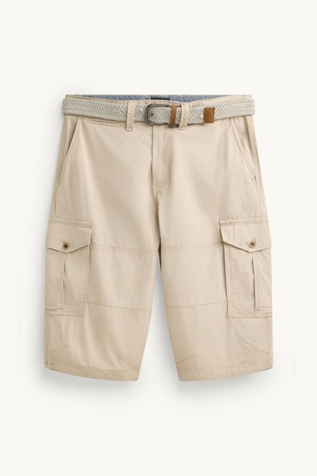 Hommes - Bermuda cargo à ceinture - beige