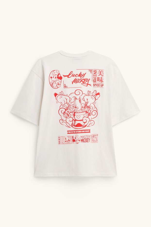 Pánské - Tričko - oversized - Mickey Mouse - bílá
