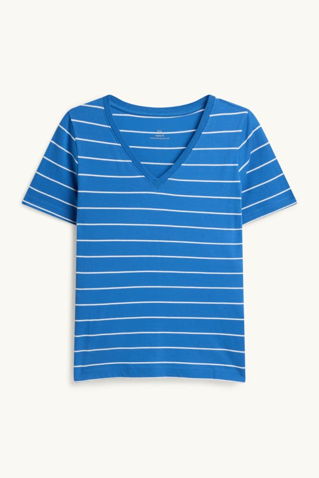Women - V-neck T-shirt - regular fit - striped - blue